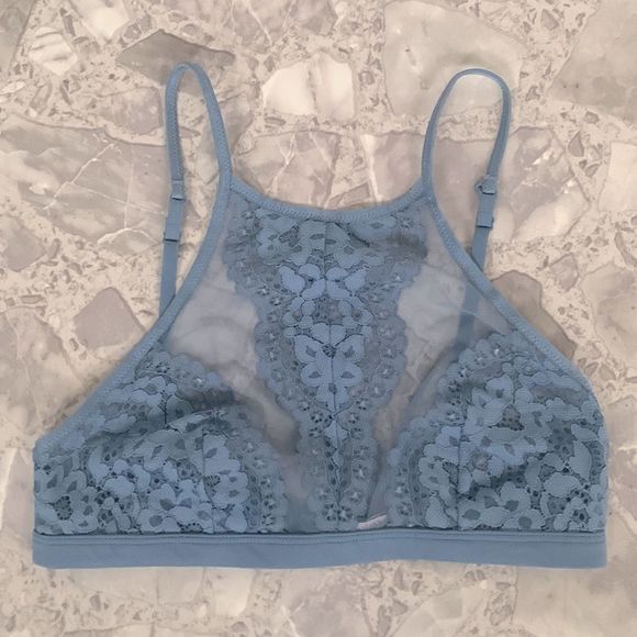Victoria’s Secret Body by Victoria lace bralette high neck wireless blue bra S - Picture 4 of 8